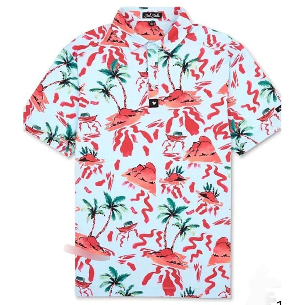 Bad Birdie Red Rocks Performance Golf Polo Tropical Hawaiian Style Men's L NWT